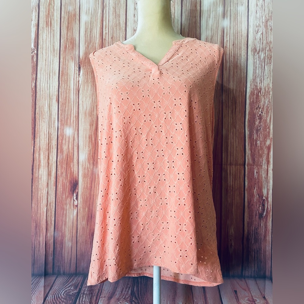 Women’s Small Tank Top Bit Bridle Orange Eyelet V Neck Soft Stretch